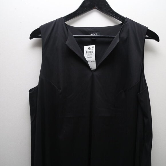 Alfani Sharkbite Hem Split Neck Shift Deco Breeze Dress in Deep Black Size Small - Picture 3 of 7